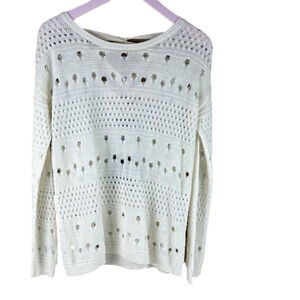 Color Block Cream Loose Knit Long Sleeve  Sweater with Low Back